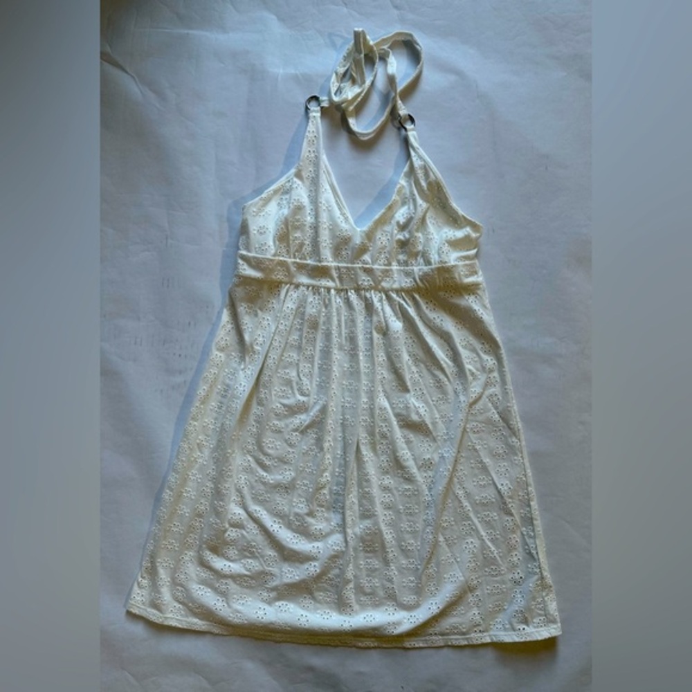Fashion’s Best Kept Secret Bra Tops White Halter Dress with Eyelet Design